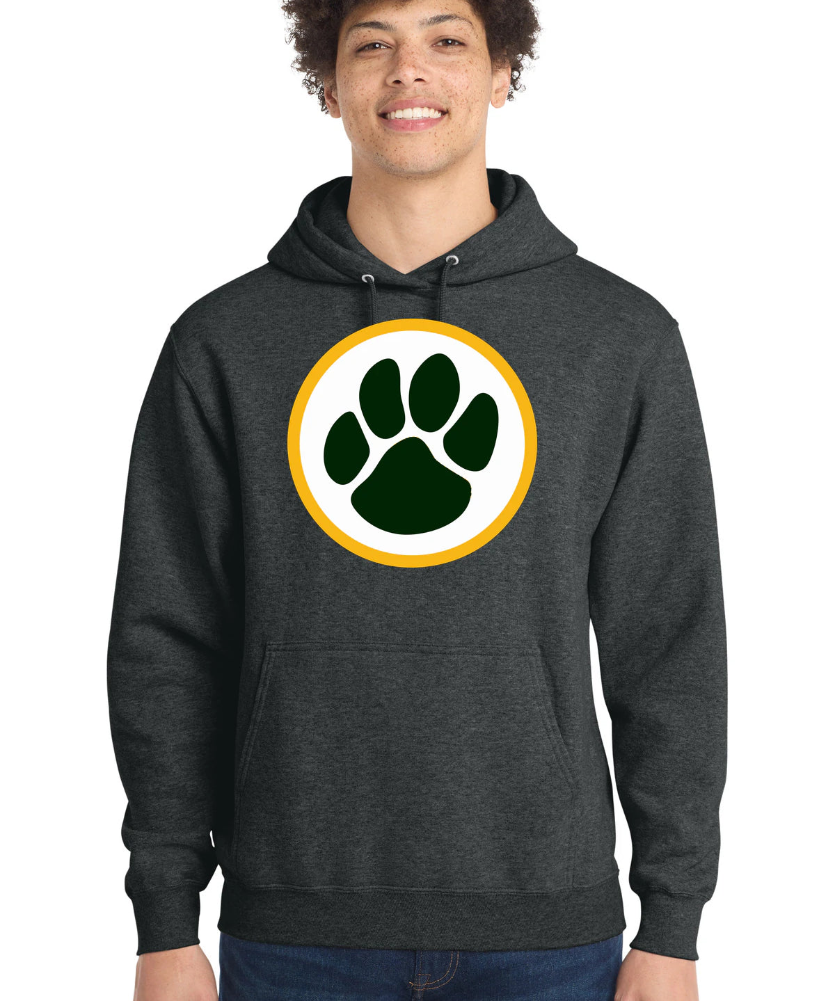 Ashwaubenon High School Football (Boys) - Black Heather Port & Co Core Fleece Pullover Hooded Sweatshirt. PC78H