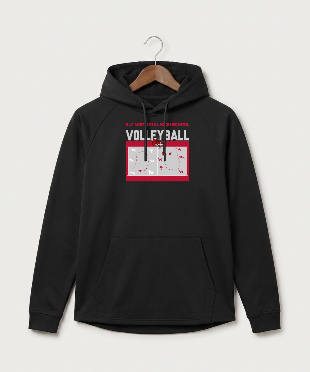 Ely Memorial High School Volleyball (Girls) - Black Hoodie - Full Front