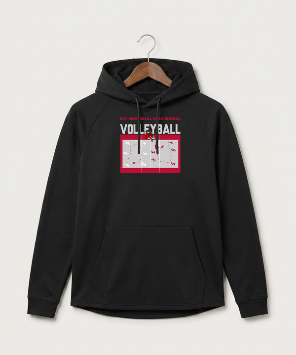 Ely Memorial High School Volleyball (Girls) - Black Hoodie - Full Front