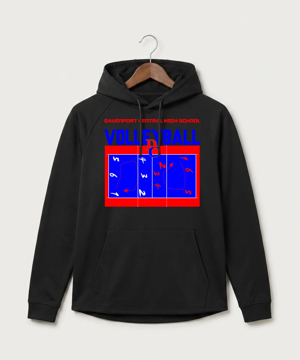 Davenport Central High School Volleyball (Girls) - Black Hoodie - Full Front