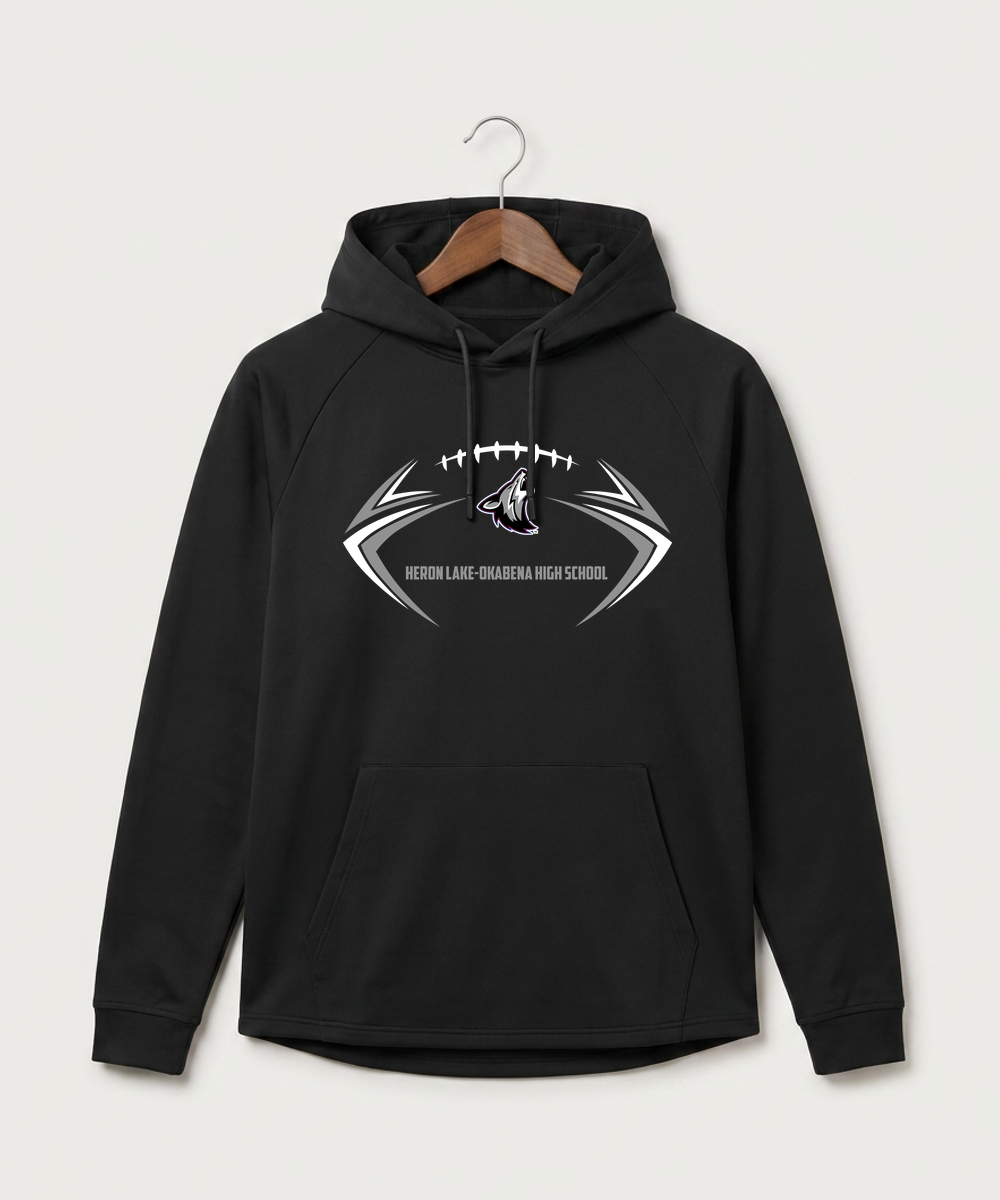 Heron Lake-Okabena High School Football (Boys) - Black Hoodie - Full Front