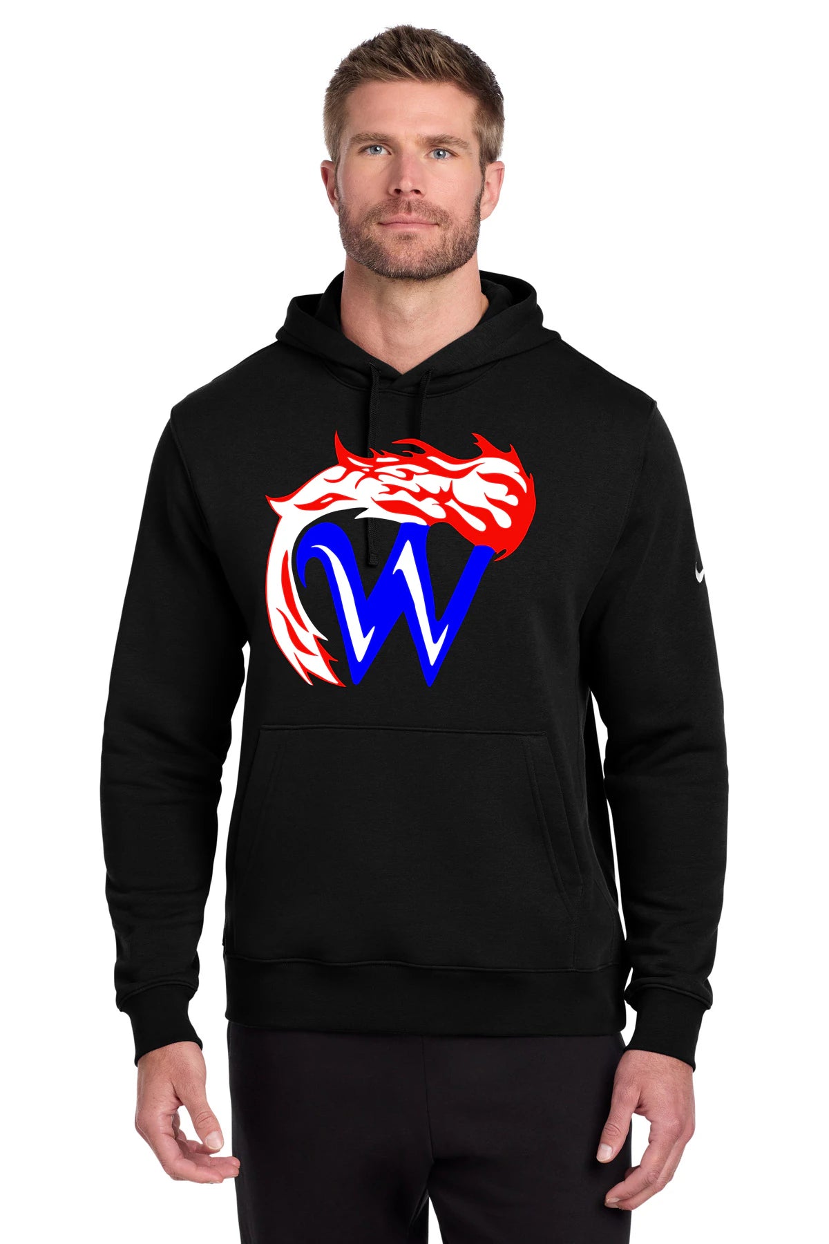 Waupaca High School football_boys - Black Nike Club Fleece Sleeve Swoosh Pullover Hoodie NKDR1499