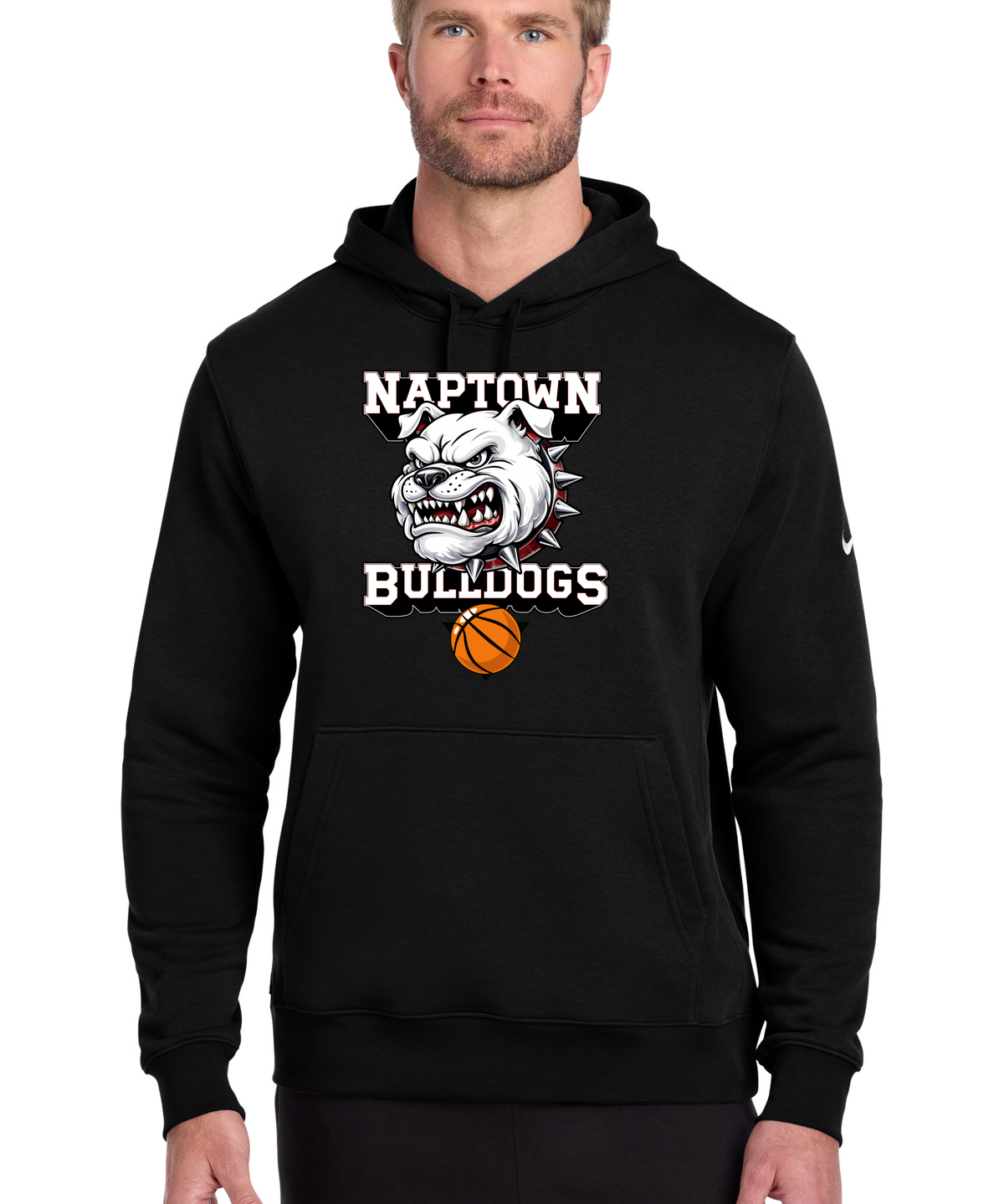 Naptown basketball_boys - Black Nike Club Fleece Sleeve Swoosh Pullover Hoodie NKDR1499