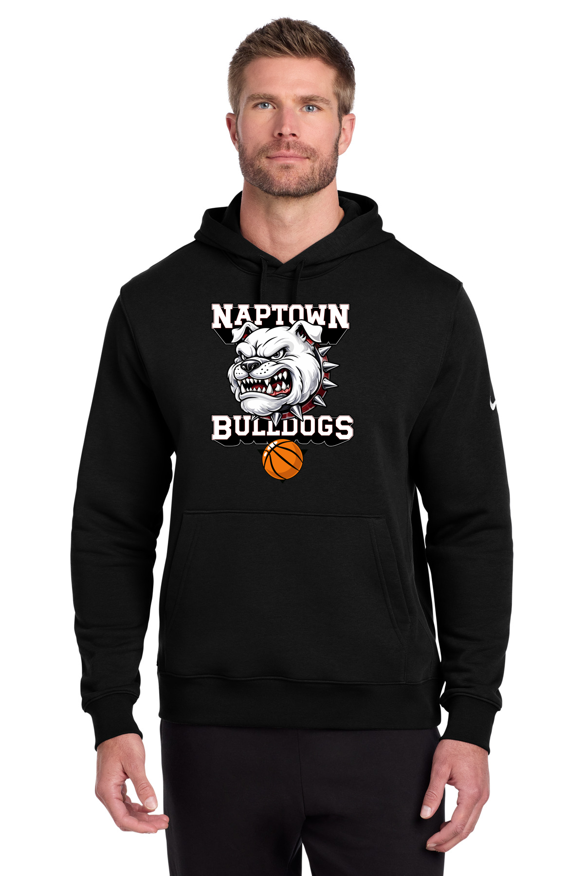 Naptown basketball_boys - Black Nike Club Fleece Sleeve Swoosh Pullover Hoodie NKDR1499