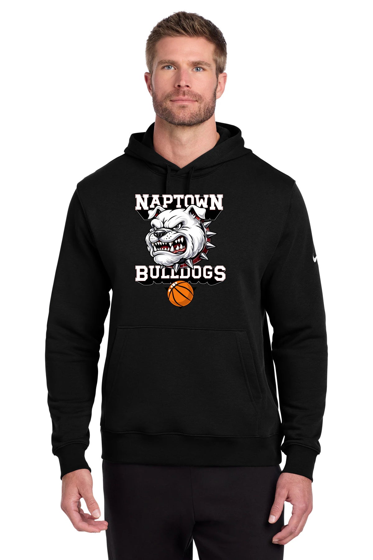 Naptown basketball_boys - Black Nike Club Fleece Sleeve Swoosh Pullover Hoodie NKDR1499