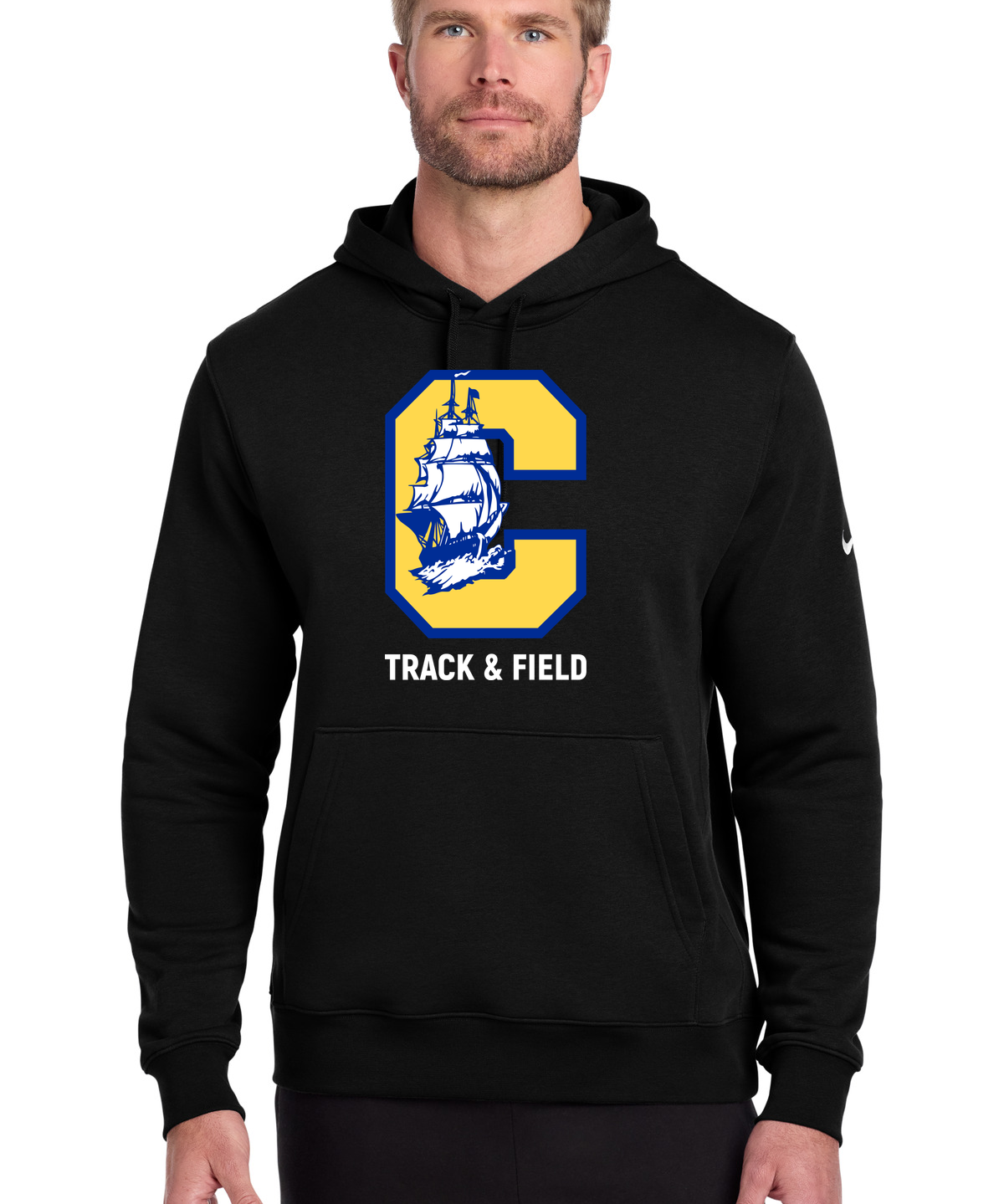 Clearview High School track_field - Black Nike Club Fleece Sleeve Swoosh Pullover Hoodie NKDR1499