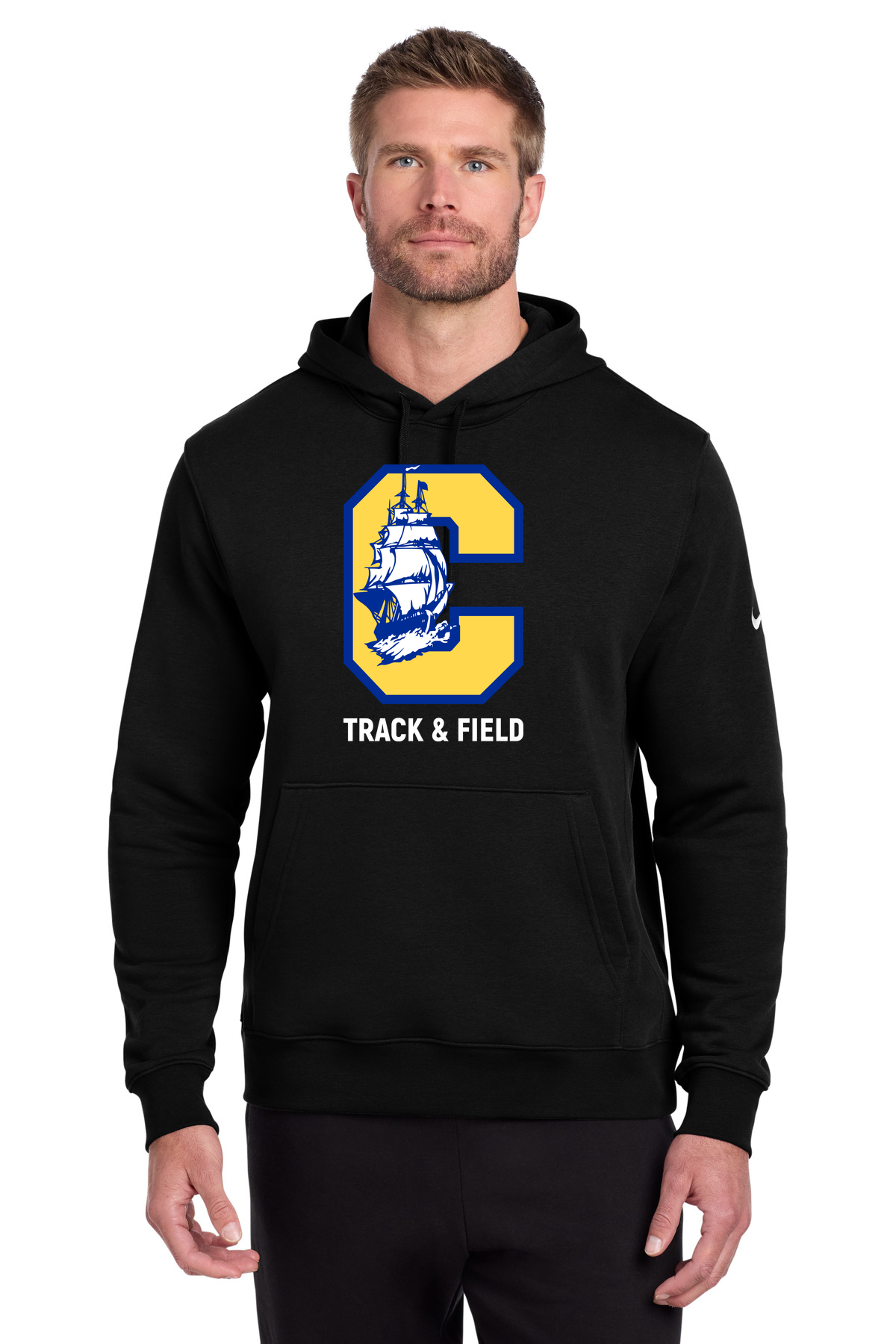 Clearview High School track_field - Black Nike Club Fleece Sleeve Swoosh Pullover Hoodie NKDR1499