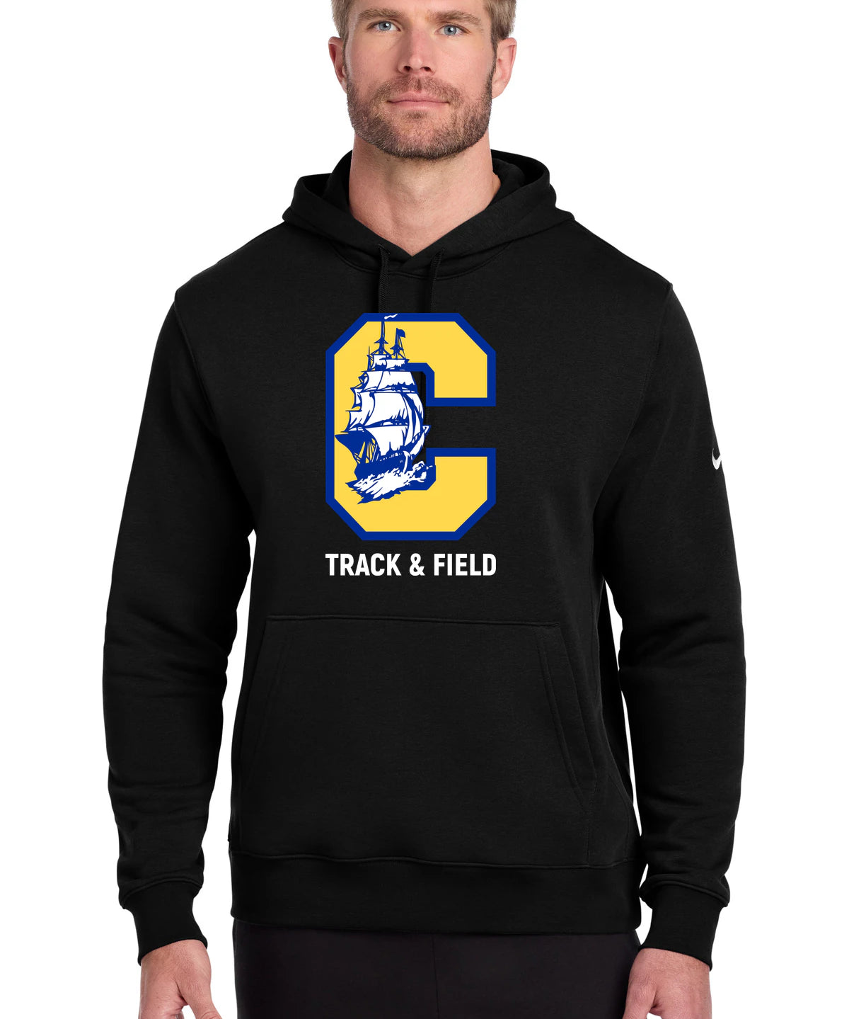 Clearview High School track_field - Black Nike Club Fleece Sleeve Swoosh Pullover Hoodie NKDR1499