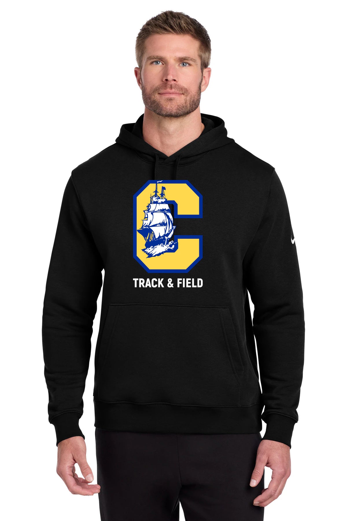 Clearview High School track_field - Black Nike Club Fleece Sleeve Swoosh Pullover Hoodie NKDR1499