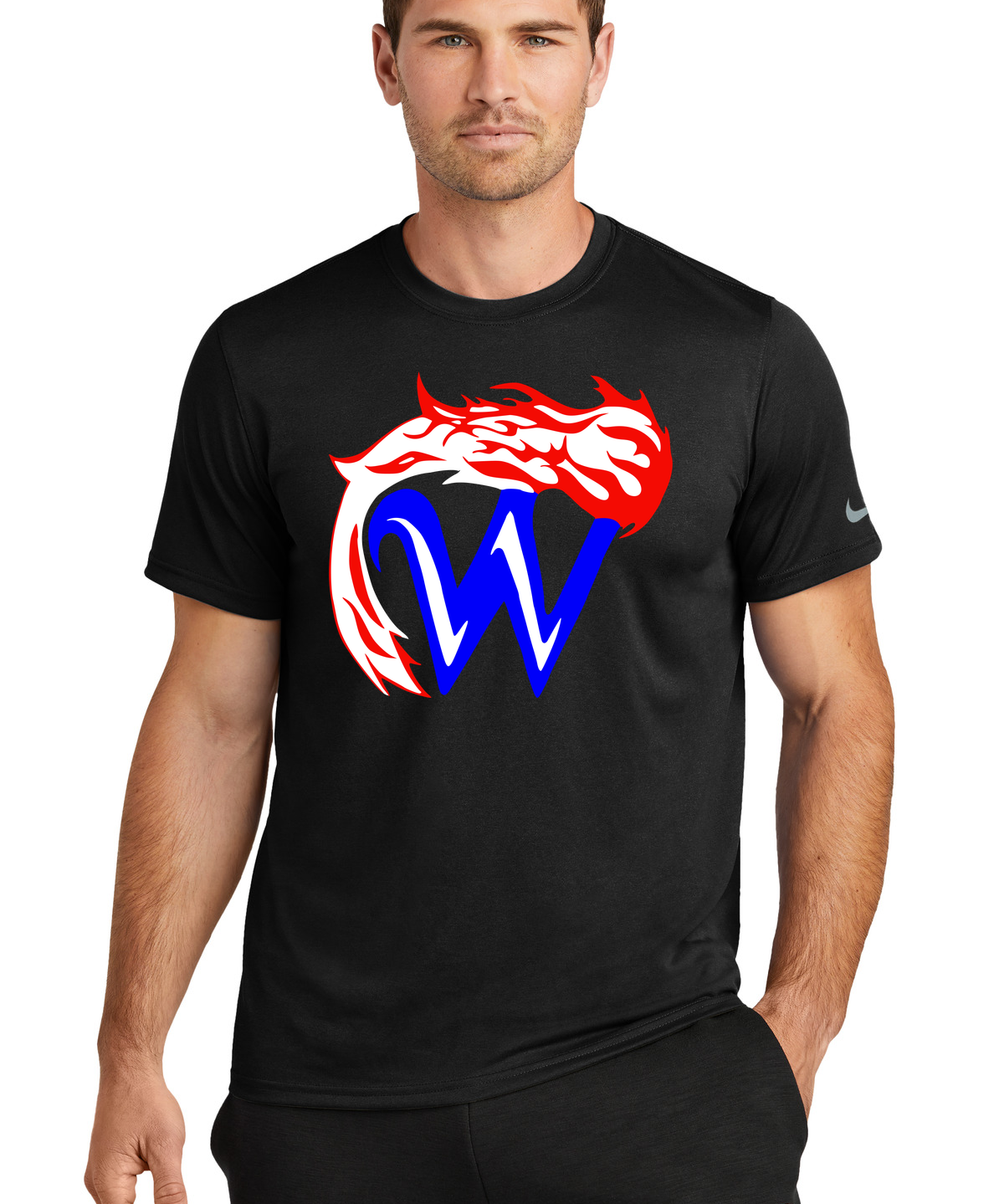 Waupaca High School football_boys - Black Nike Swoosh Sleeve rLegend Tee NKDX8730