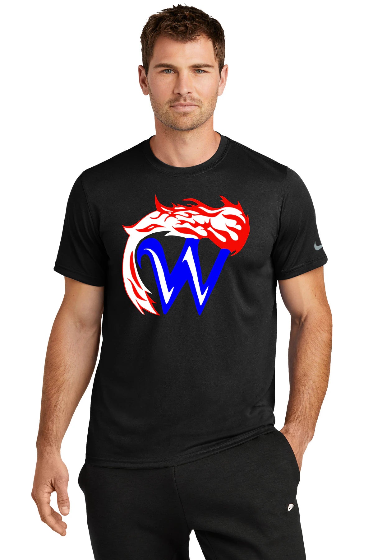 Waupaca High School football_boys - Black Nike Swoosh Sleeve rLegend Tee NKDX8730