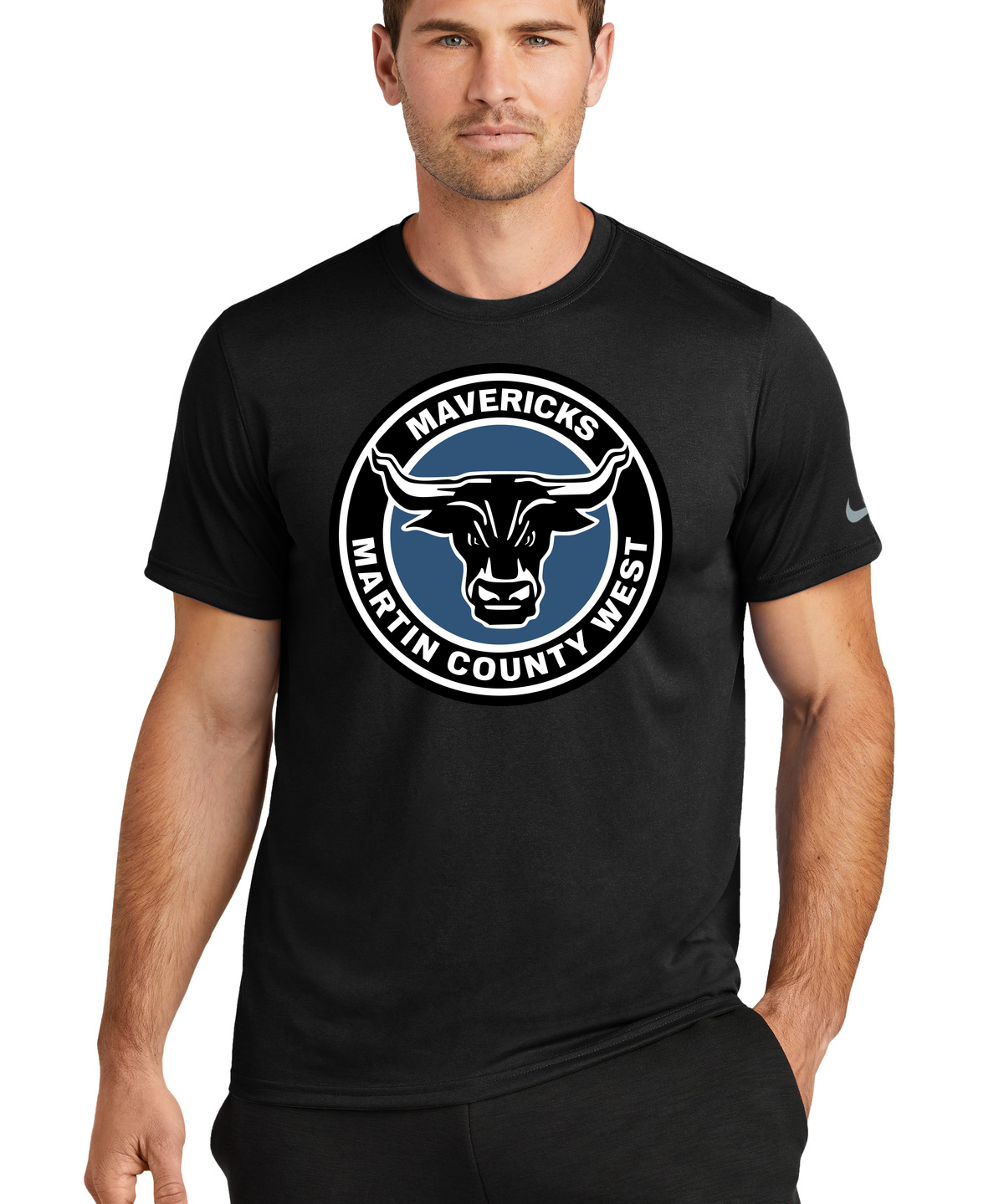 Martin County West Football - Black Nike Swoosh Sleeve rLegend Tee NKDX8730