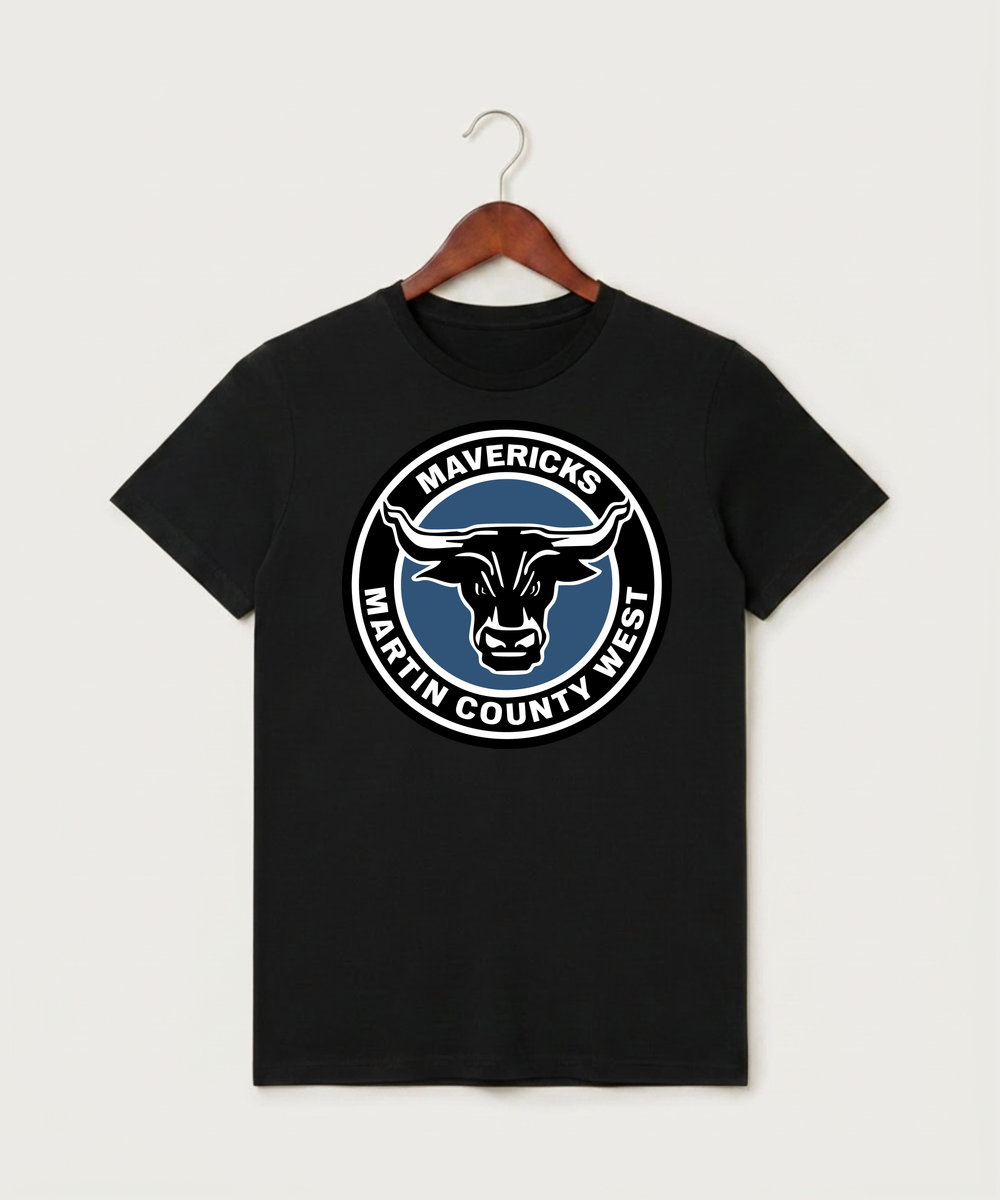 Martin County West High School Football (Boys) - Black T-Shirt - Full Front