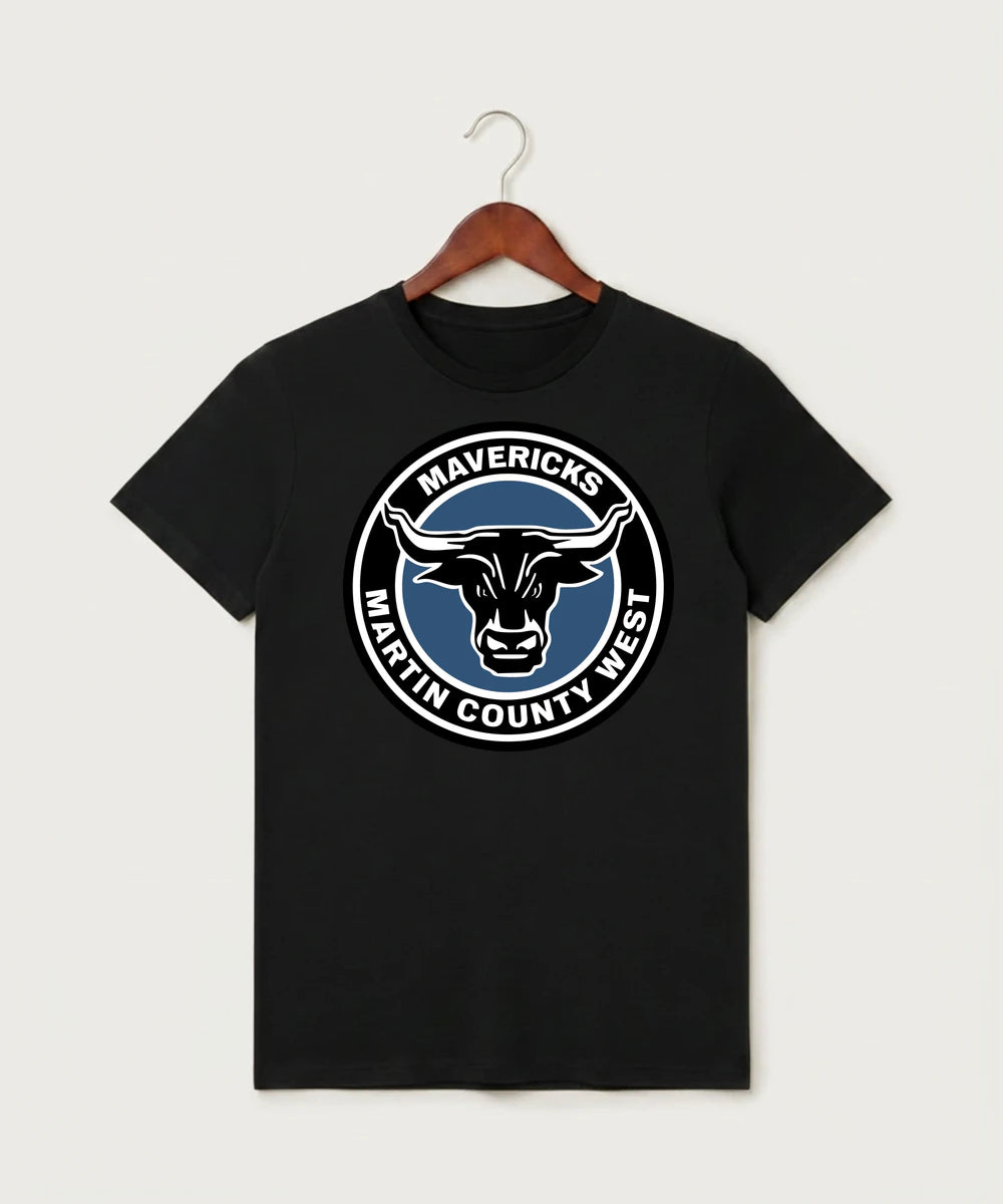 Martin County West High School Football (Boys) - Black T-Shirt - Full Front