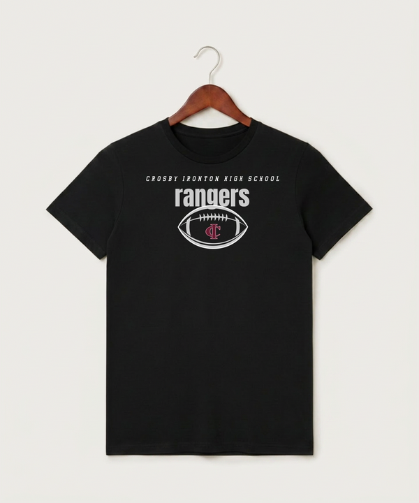Crosby Ironton High School Football (Boys) - Black T-Shirt - Full Front