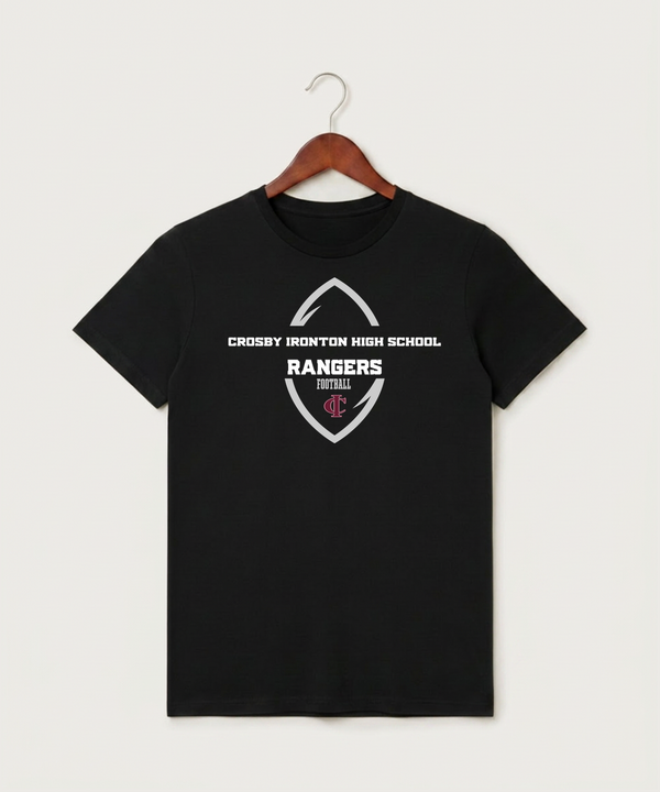 Crosby Ironton High School Football (Boys) - Black T-Shirt - Full Front
