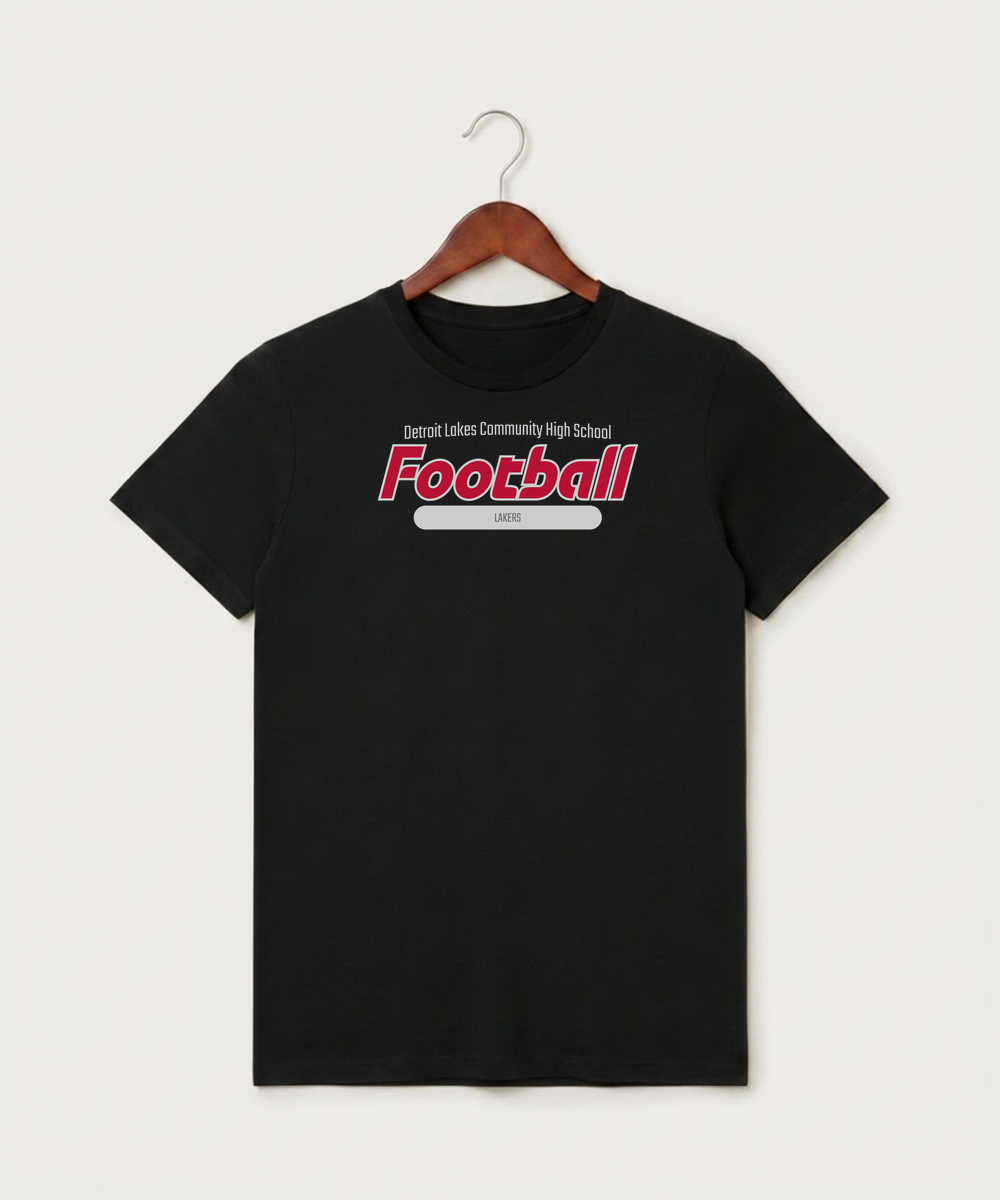 Detroit Lakes Community High School Football (Boys) - Black T-Shirt - Full Front