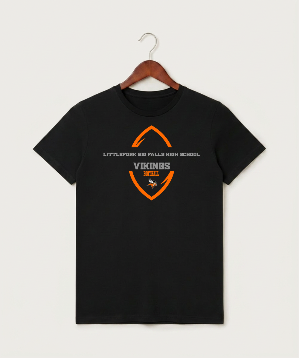 Littlefork Big Falls High School Football (Boys) - Black T-Shirt - Full Front