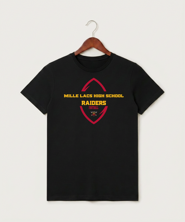 Mille Lacs High School Football (Boys) - Black T-Shirt - Full Front
