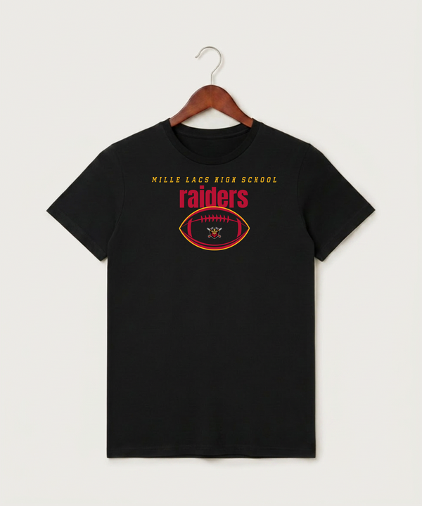 Mille Lacs High School Football (Boys) - Black T-Shirt - Full Front