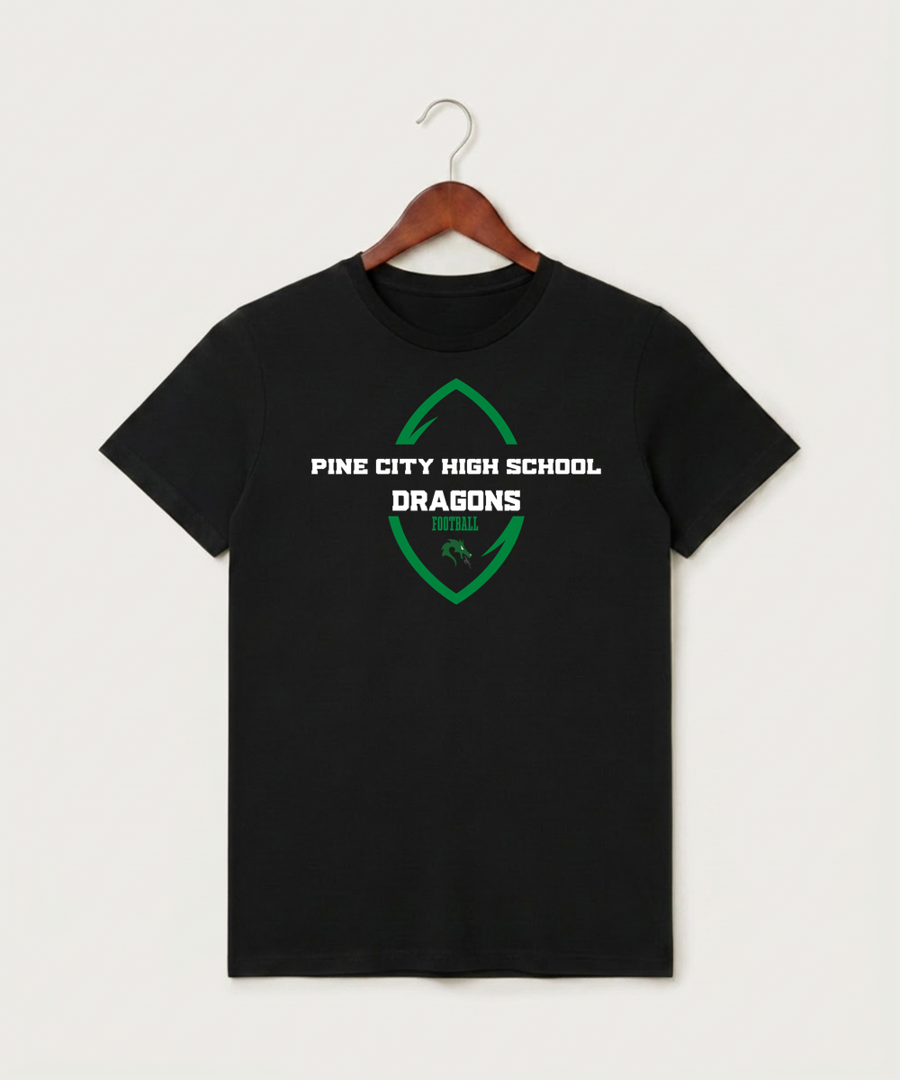 Pine City High School Football (Boys) - Black T-Shirt - Full Front