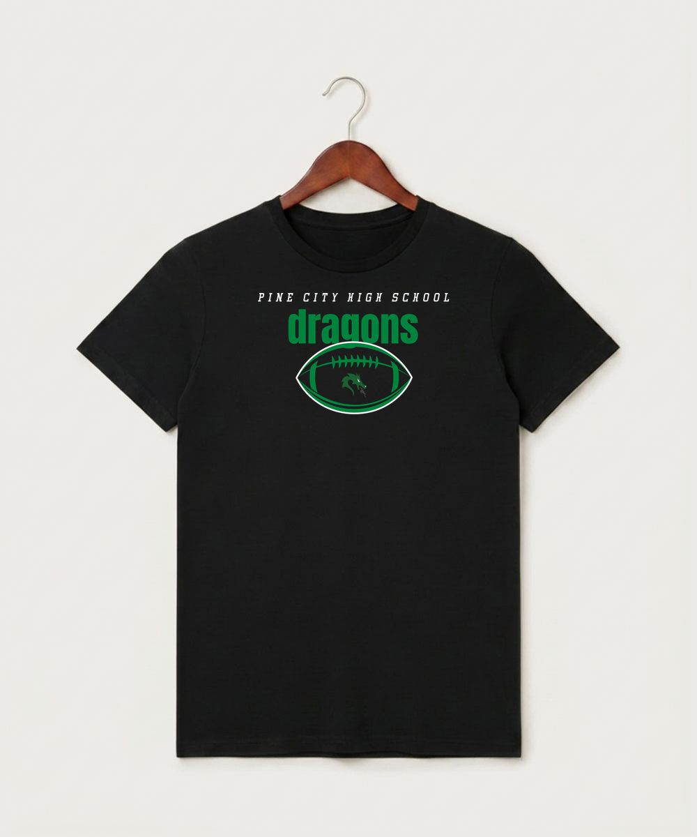 Pine City High School Football (Boys) - Black T-Shirt - Full Front