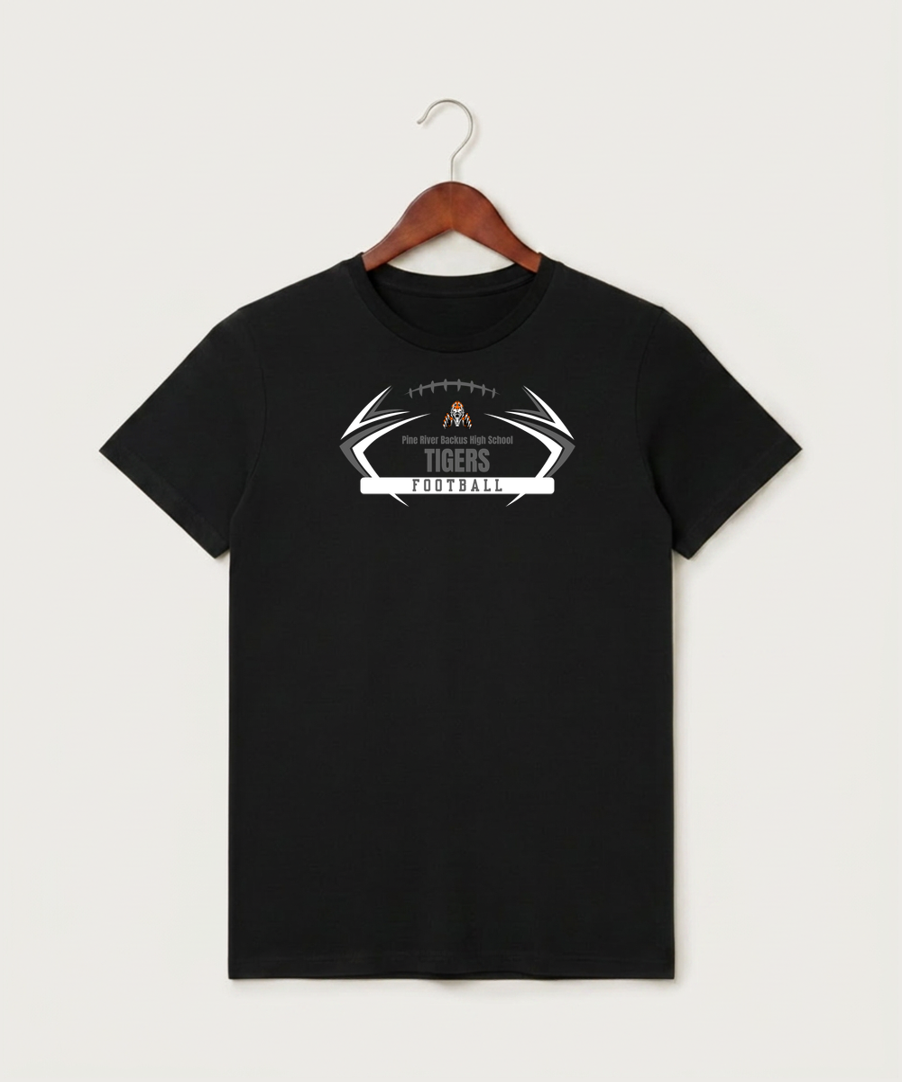 Pine River Backus High School Football (Boys) - Black T-Shirt - Full Front