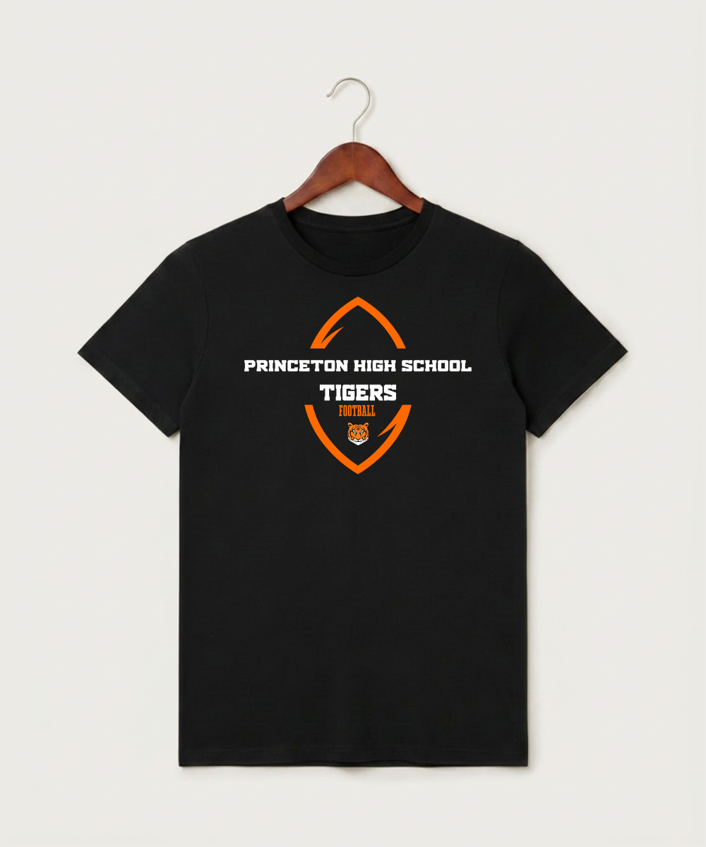 Princeton High School Football (Boys) - Black T-Shirt - Full Front
