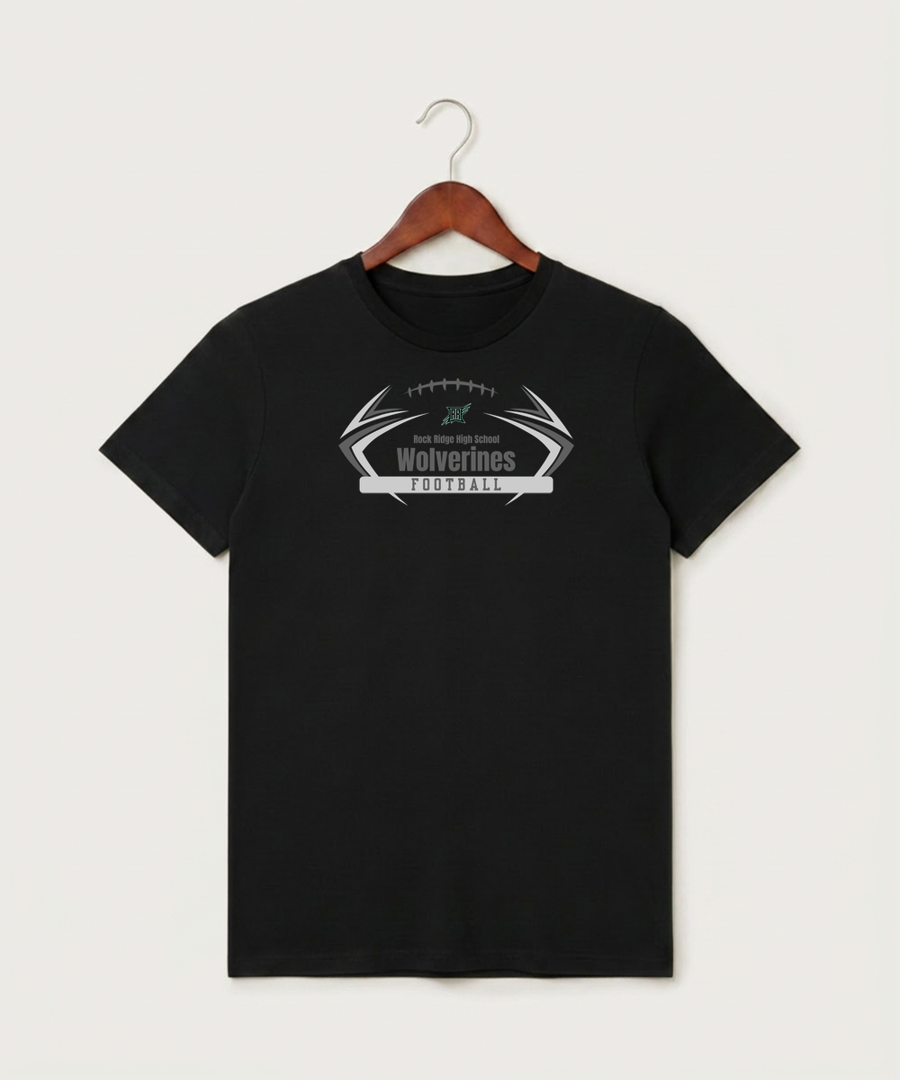 Rock Ridge High School Football (Boys) - Black T-Shirt - Full Front