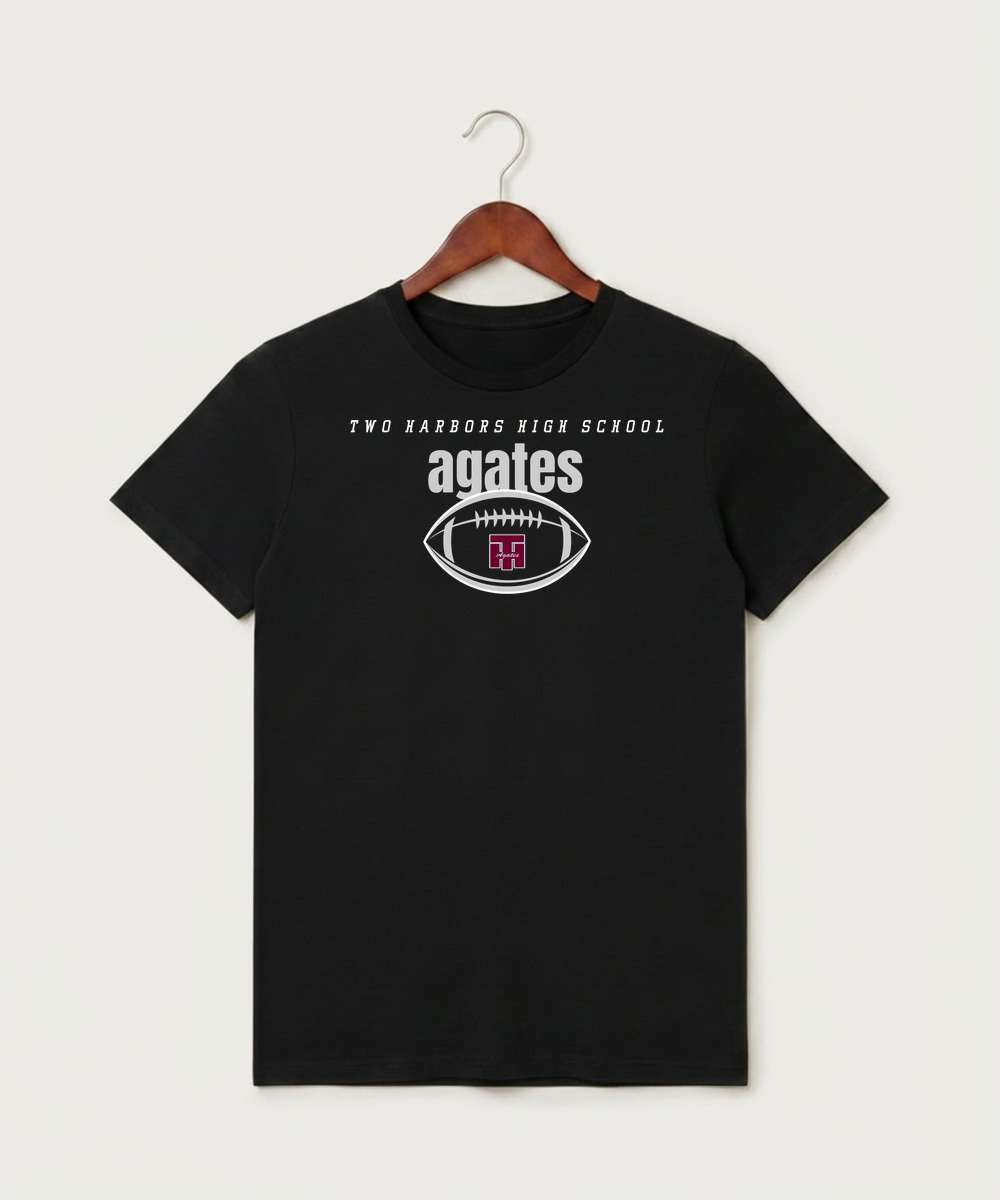 Two Harbors High School Football (Boys) - Black T-Shirt - Full Front
