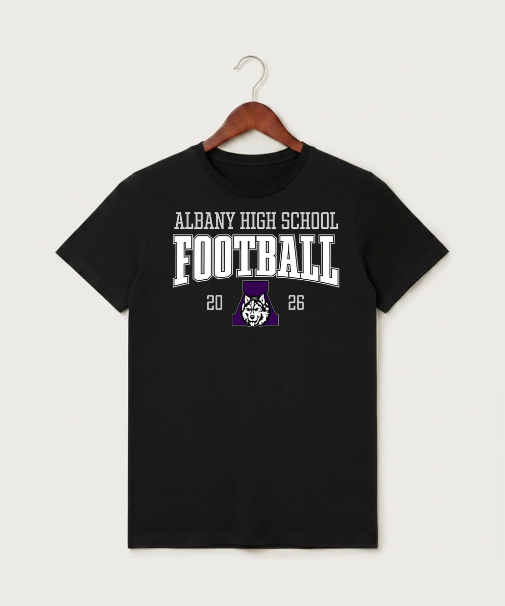 Albany High School Football (Boys) - Black T-Shirt - Full Front