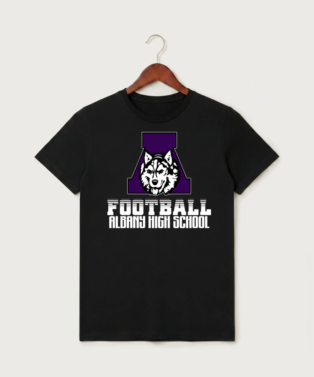 Albany High School Football (Boys) - Black T-Shirt - Full Front