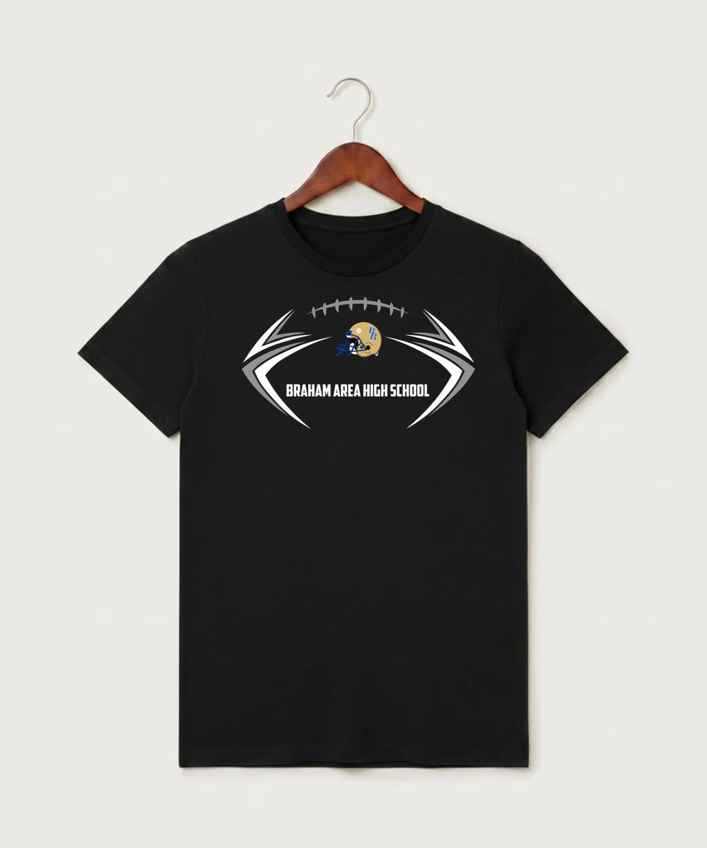 Braham Area High School Football (Boys) - Black T-Shirt - Full Front