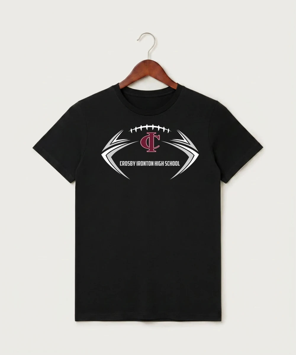 Crosby Ironton High School Football (Boys) - Black T-Shirt - Full Front