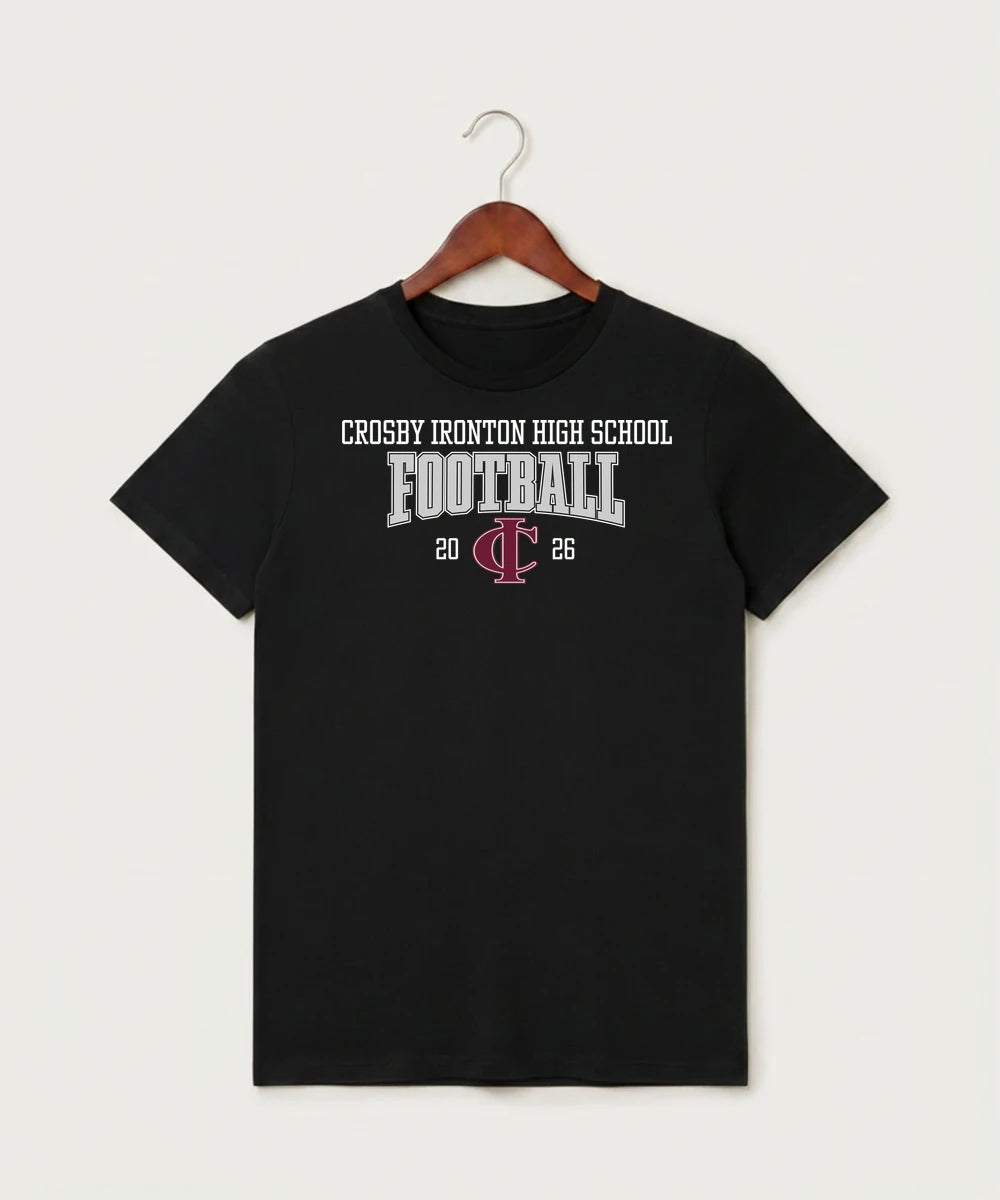 Crosby Ironton High School Football (Boys) - Black T-Shirt - Full Front