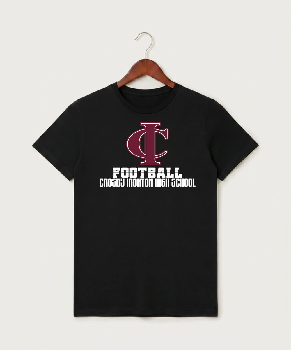 Crosby Ironton High School Football (Boys) - Black T-Shirt - Full Front