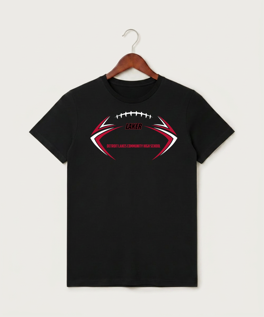 Detroit Lakes Community High School Football (Boys) - Black T-Shirt - Full Front