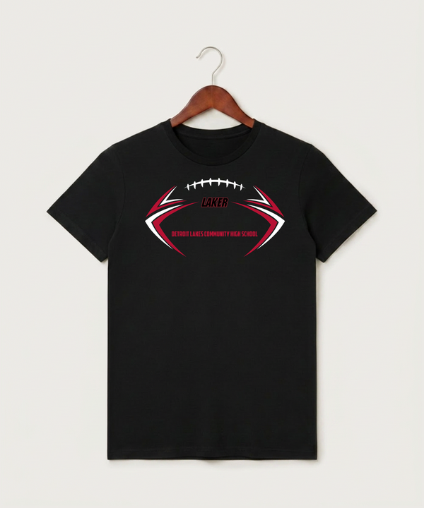 Detroit Lakes Community High School Football (Boys) - Black T-Shirt - Full Front