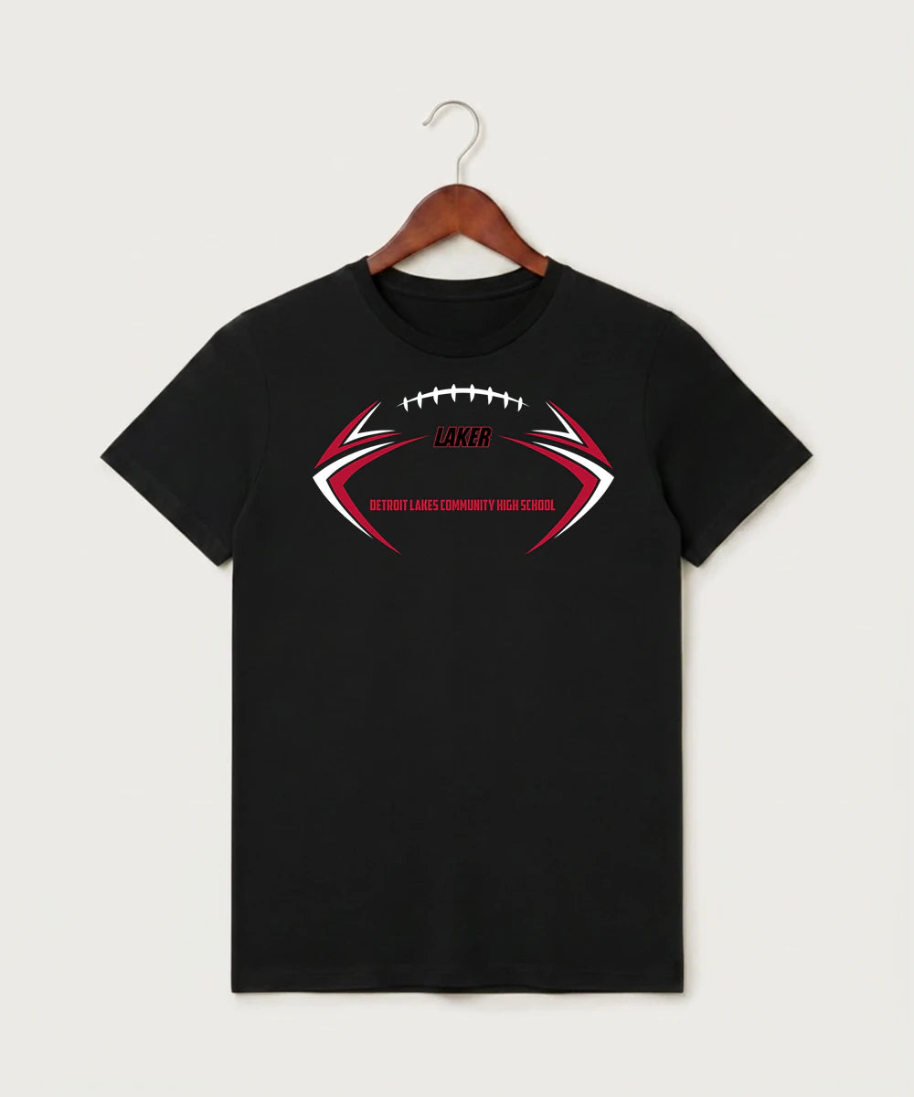Detroit Lakes Community High School Football (Boys) - Black T-Shirt - Full Front