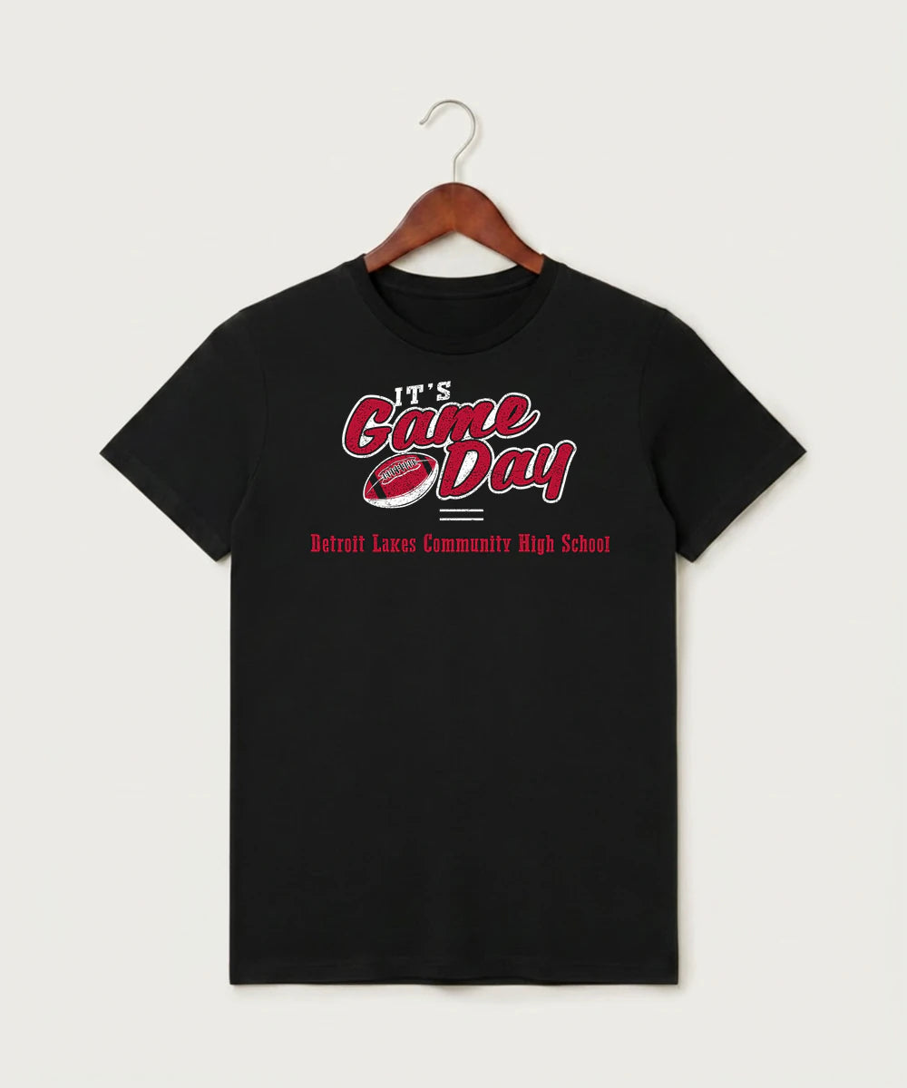 Detroit Lakes Community High School Football (Boys) - Black T-Shirt - Full Front