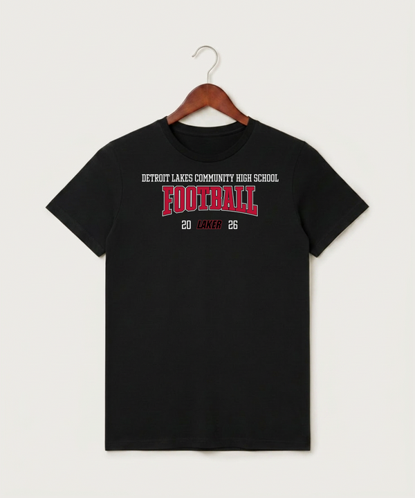 Detroit Lakes Community High School Football (Boys) - Black T-Shirt - Full Front