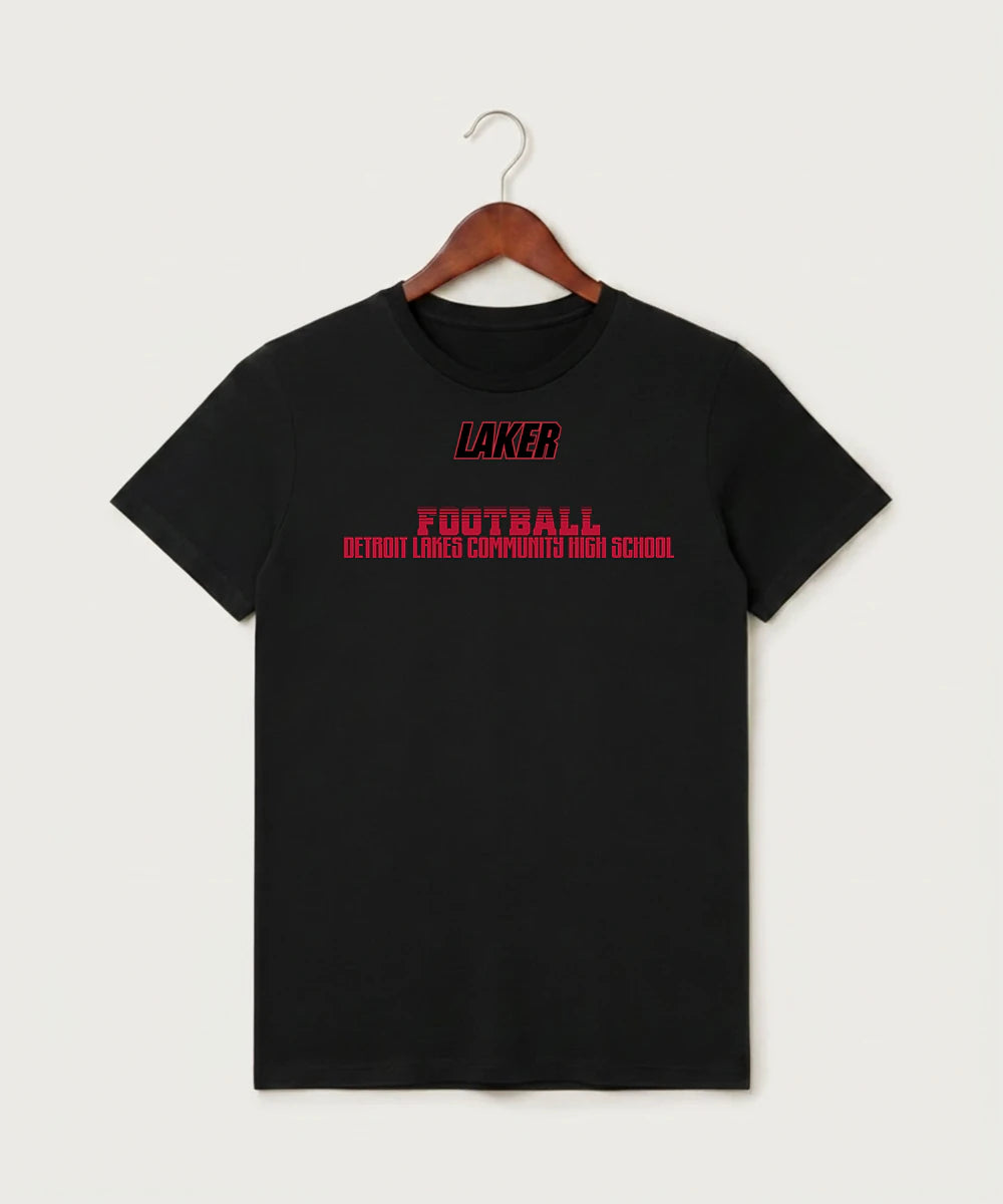Detroit Lakes Community High School Football (Boys) - Black T-Shirt - Full Front