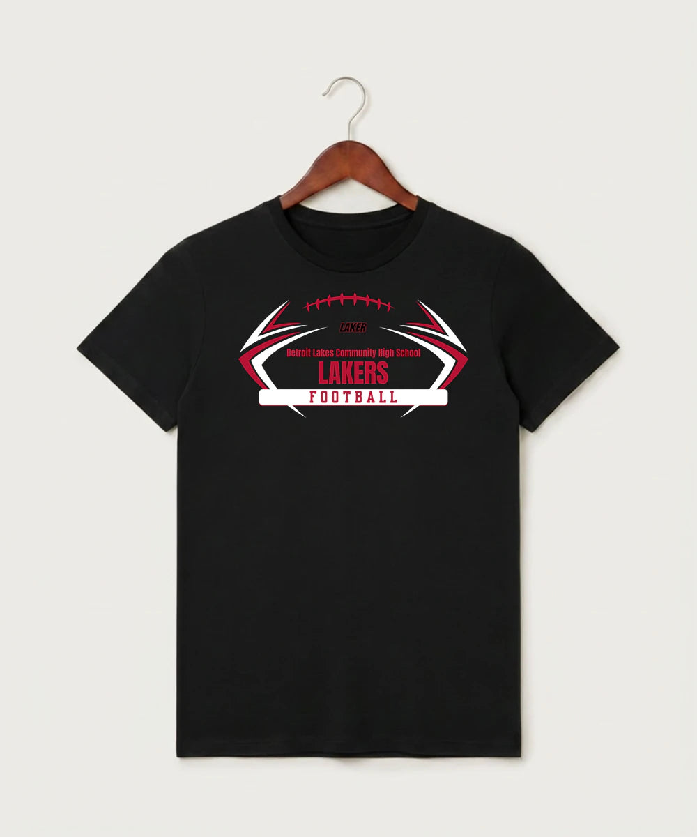 Detroit Lakes Community High School Football (Boys) - Black T-Shirt - Full Front