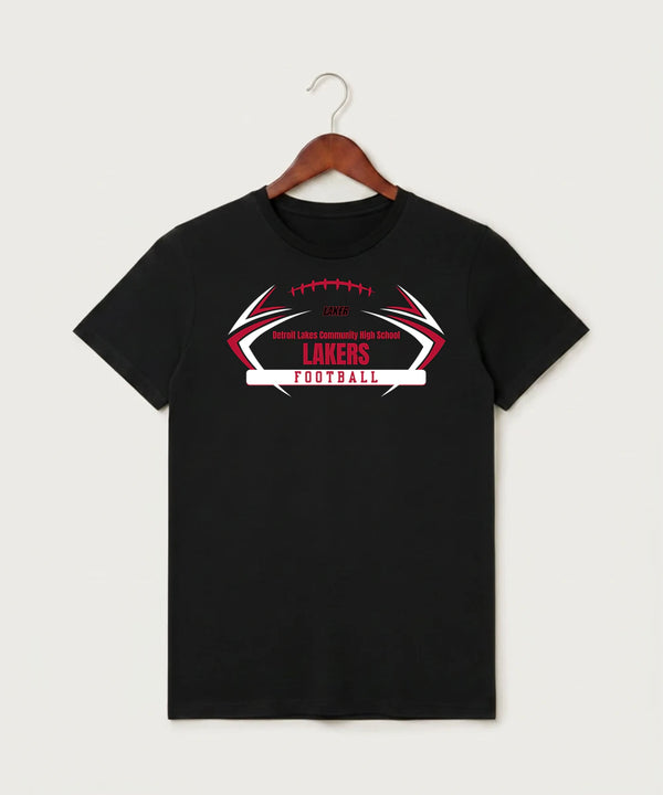 Detroit Lakes Community High School Football (Boys) - Black T-Shirt - Full Front