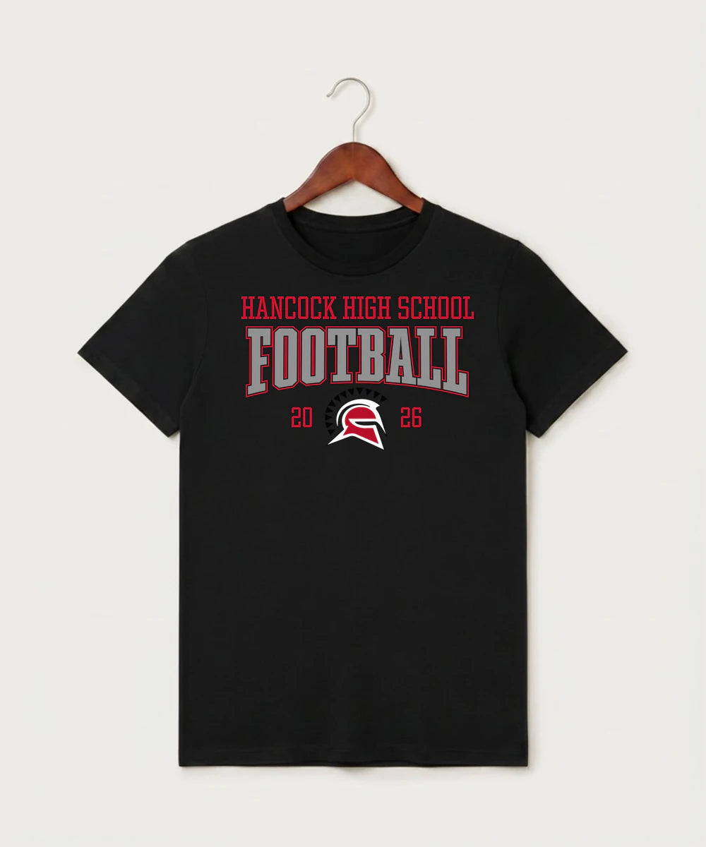 Hancock High School Football (Boys) - Black T-Shirt - Full Front