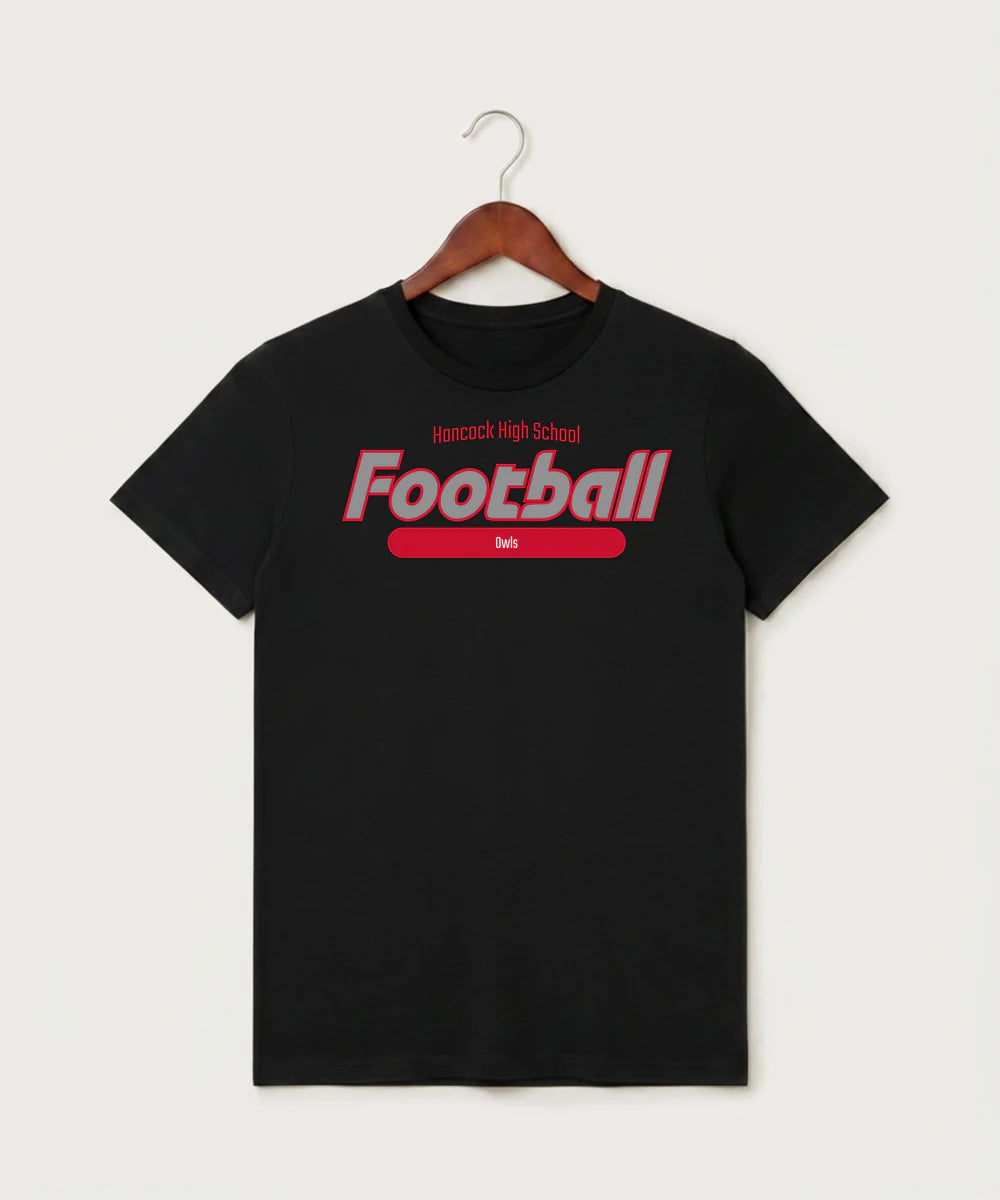 Hancock High School Football (Boys) - Black T-Shirt - Full Front