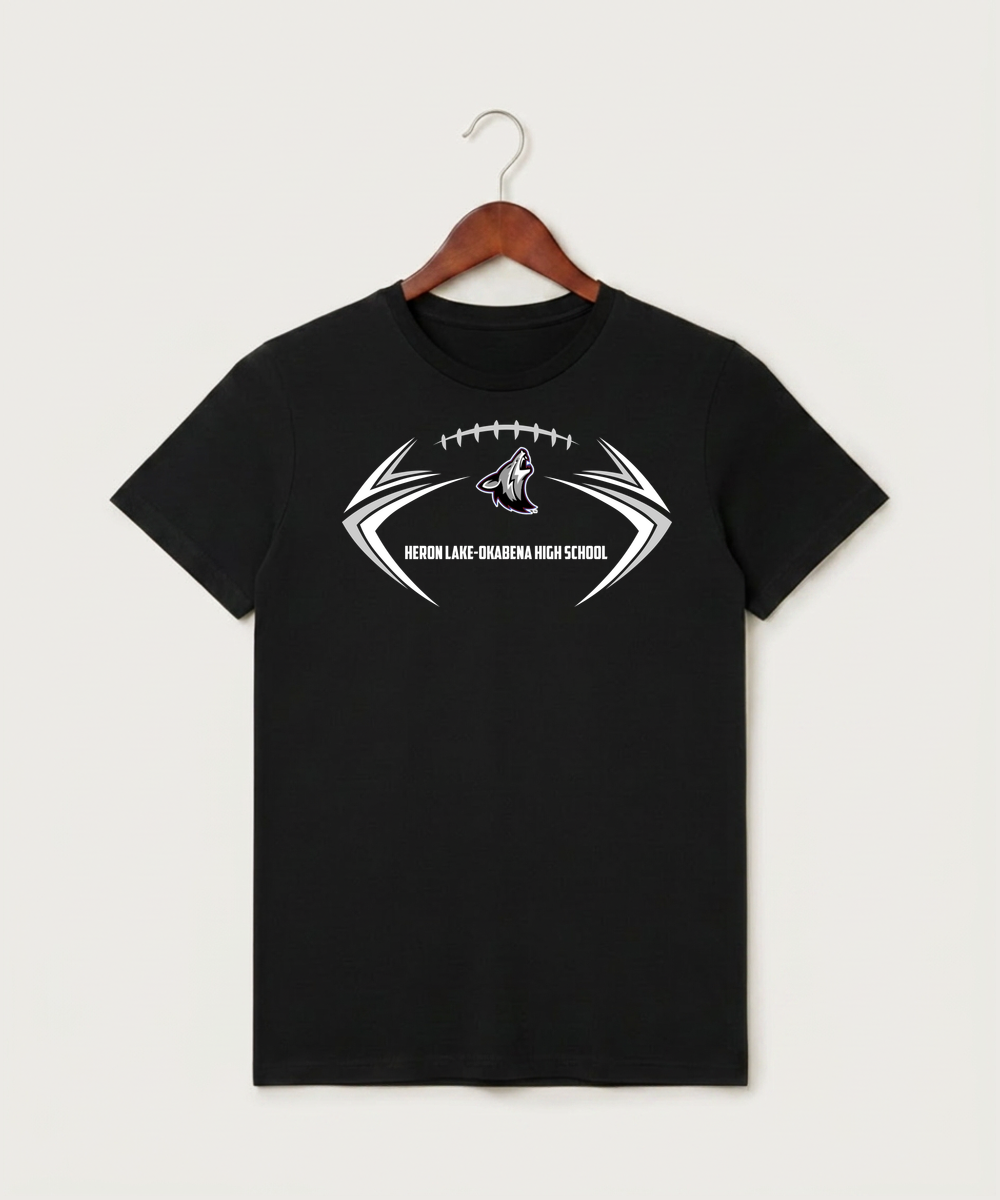 Heron Lake-Okabena High School Football (Boys) - Black T-Shirt - Full Front