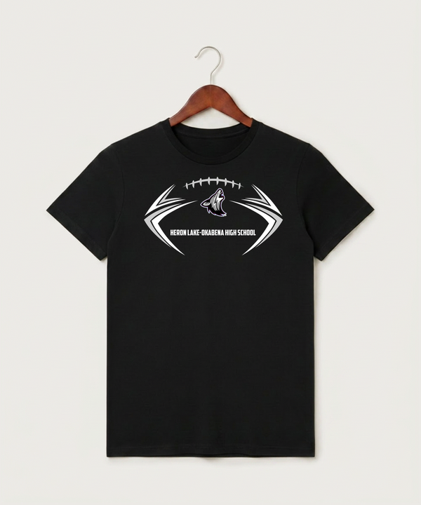 Heron Lake-Okabena High School Football (Boys) - Black T-Shirt - Full Front