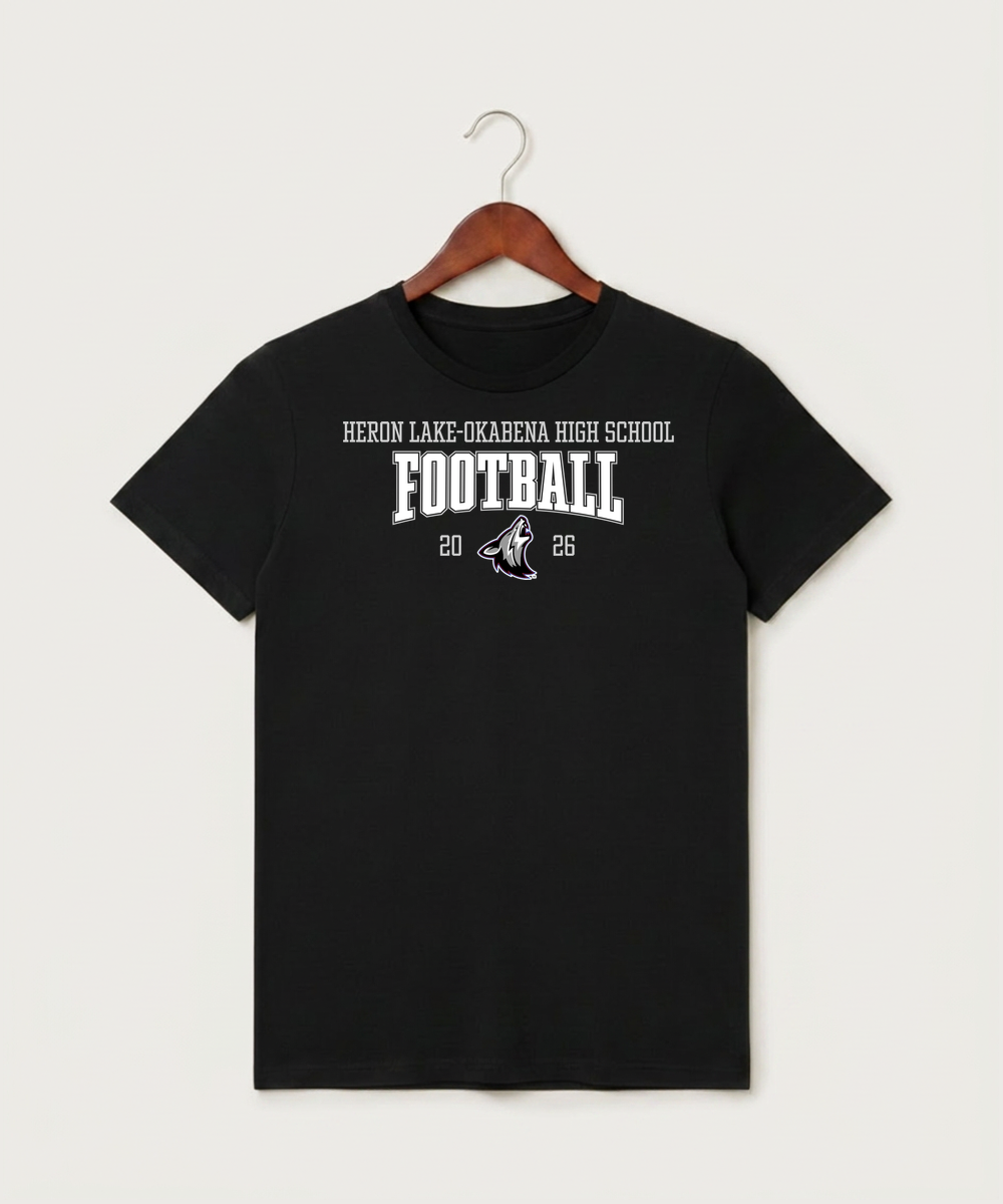 Heron Lake-Okabena High School Football (Boys) - Black T-Shirt - Full Front