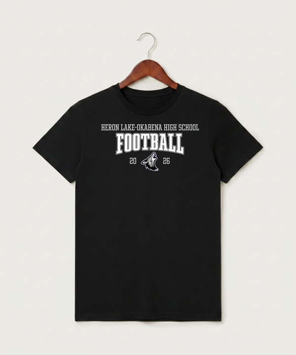 Heron Lake-Okabena High School Football (Boys) - Black T-Shirt - Full Front